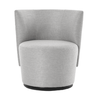 Mobitec Bolero R1418 fauteuil in lichtgrijze stof op ronde voet, vooraanzicht