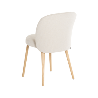 Mobitec Neo C0150 chair in ecru bouclé, rear three-quarter view from the left