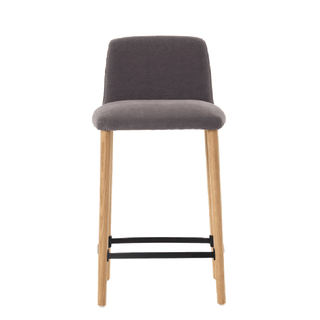 Mobitec Rob C0510 bar stool in anthracite fabric with oak legs, front view