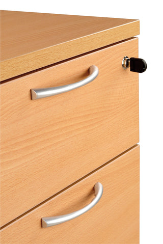 Buronomic Comfort desk-height pedestal in beech, detail of handle and lock