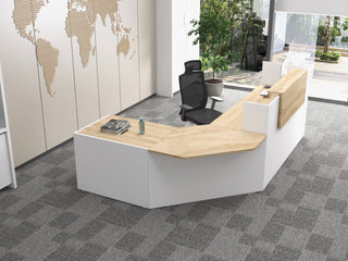 Fifty-fifty reception counter with corner configuration