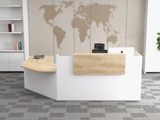 Fifty-fifty reception counter with corner configuration