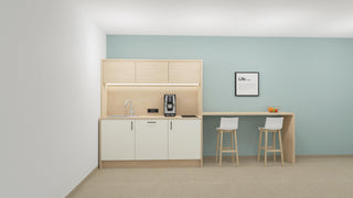 Buronomic Oasys coffee point of 180 cm with arch in white and wire oak