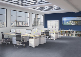 Lifestyle image of white Buronomic Paisible pedestals by workstations under skylights