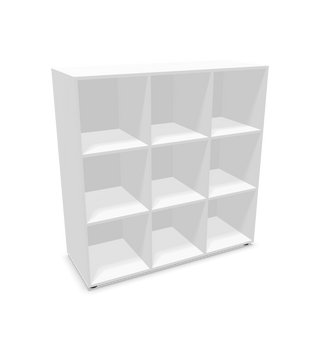 Casier ouvert Buronomic Locker Eko à neuf cases en blanc, vue de trois quarts