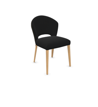 Mobitec Cuori C0110 chair in black fabric with wooden legs, configuration view
